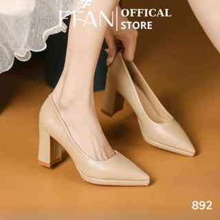 Giày cao gót mũi nhọn đế đúp vuông 8 phân 892 FFANSTORE, bít mũi da mềm mại big size màu đen be trắng đen da lộn