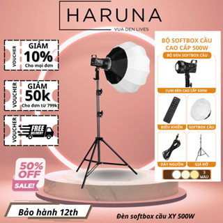 Đèn led studio  Bộ đèn softbox  hình cầu cụm SY ngàm sắt - Đèn studio chuyên nghiệp 3 màu ánh sáng chân 2,8m