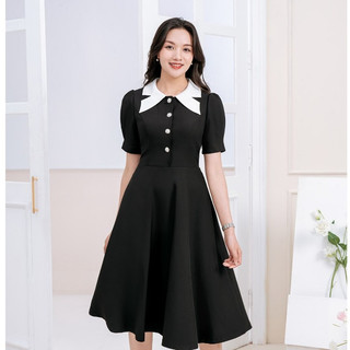 Đầm xòe cổ nơ phối cúc giả lamer o63l24h003