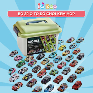 Bộ 30 ô tô đồ chơi IQ Kao nhiều màu cho bé phát triển khả năng vận động kèm hộp đồ chơi hợp kim hộp đựng có quai