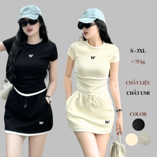  Set Nữ Mùa Hè Sang Chảnh Thêu Chữ W Áo Dúm Eo Chân Váy A Lót Viền Trắng Set Bộ Đồ Nữ Ngắn Mùa Hè Thêu Chữ Bigsize 290T 
