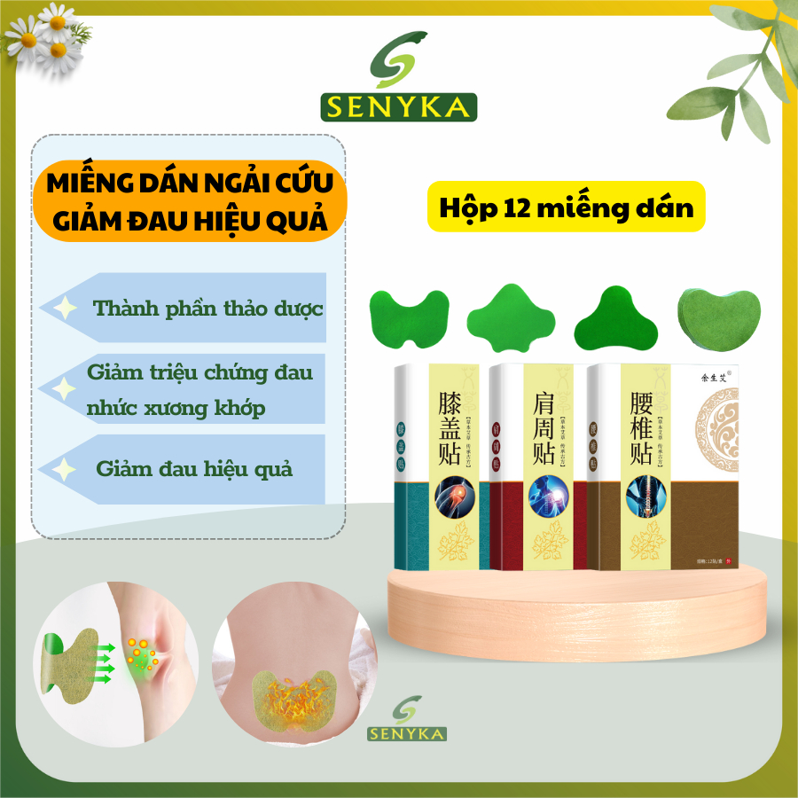 Hộp 12 miếng cao dán ngải cứu vai gáy dán lưng gối thải dược đông y làm nóng giảm đau xương khớp thải độc các khớp CN044