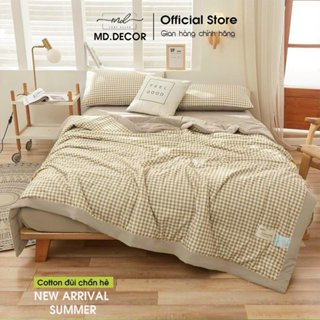 Bộ chăn ga gối cotton đũi 4 món MD.Decor nhập khẩu caro be nhiều kích thước nệm M4,M6,M8