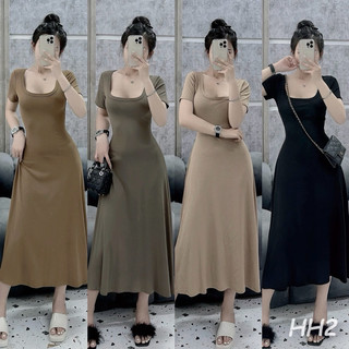 [ CÓ BIGSIZE] Đầm Body Nữ Tay Ngắn Cổ Vuông, Đầm Nữ Dáng Dài ( Có Sẵn-Giao Ngay )