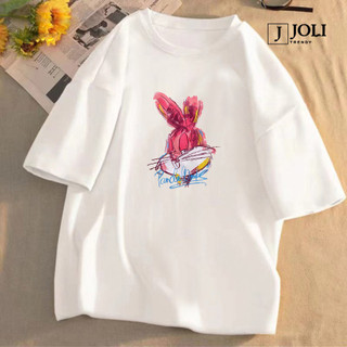 Áo Thun Unisex Tay Lỡ TN Cute Pink Rabbit Form Rộng Nam Nữ By JOLI Phong Cách Ulzzang
