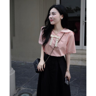Áo sơ mi thuỷ thủ nữ hồng trắng