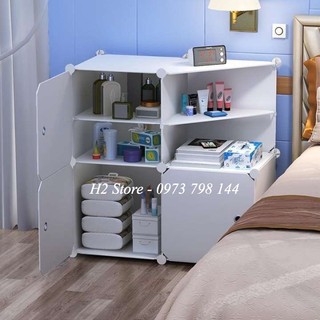 TỦ NHỰA LẮP GHÉP MINI ĐẦU GIƯỜNG 2 Ô TO + 2 Ô NHỎ + 2 KỆ GÓC ĐỂ ĐỒ ĐA NĂNG (Tùy chọn mẫu)