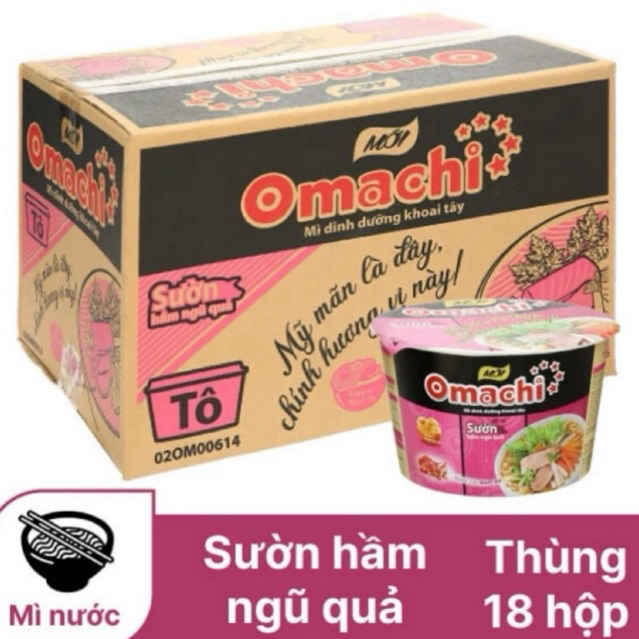 Thùng 18 hộp mì khoai tây Omachi sườn hầm ngũ quả 95g/ bò hầm 95g