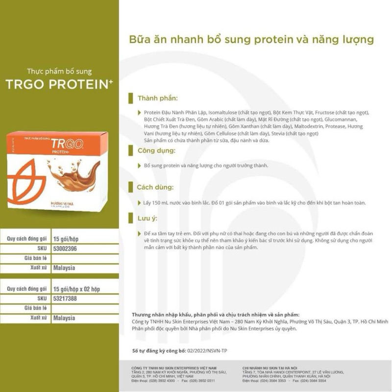 Bột TRGo Protein bổ sung sức khoẻ( hộp 15 gói 12/2025)