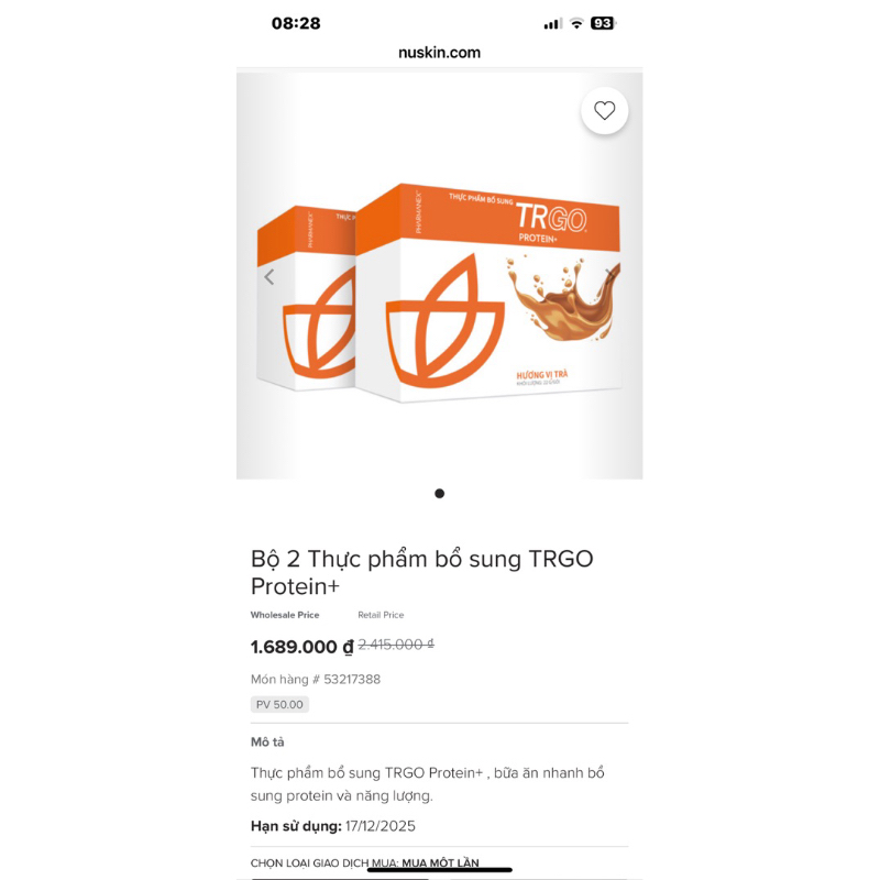 Bột TRGo Protein bổ sung sức khoẻ( hộp 15 gói 12/2025)