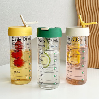  Bình nước thuỷ tinh trong suốt chịu nhiệt dung tích lớn chia giờ kute có nắp và ống hút tiện lợi ly thuỷ tinh uống nước 