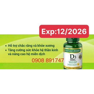 (🇺🇸 USA){SALE SỐC} Viên uống b ổ s ung Vi ta min D3 Nature’s Bounty Vitamin D3 5000IU 400 viên.Exp:12/26