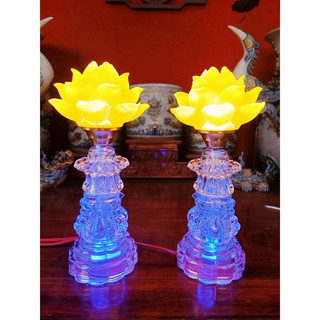 Cặp đèn pha lê bông sen lưu ly thờ cúng cao cấp sáng chiếu led 7màu tự động