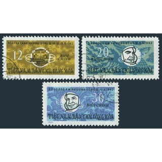 Tem sưu tập MS 130 Tem CTO Việt Nam Kỷ niệm một năm chuyến bay đôi 1963 ( 3 tem )