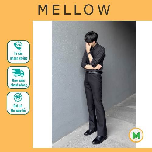  Quần vải ống loe nam nữ Mellow Quần tây âu hàn quốc ống loe nhẹ chất vải vitex hack dáng - Black 