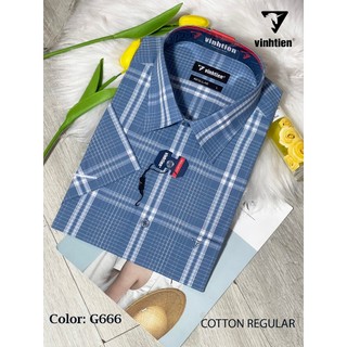 Áo sơ mi sọc caro ngắn tay vạt ngang dáng regular vĩnh tiến 350 - nhiều màu