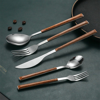 SET Bộ 5 Món Thìa Dĩa Inox Cán Nhựa Màu Nâu Sang Trọng