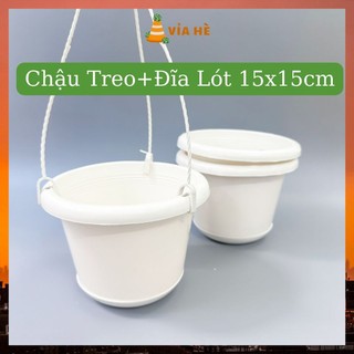 Chậu Treo Có Đĩa Lót Size 15x15cm, Trồng Hoa Cây Kiểng Trang Trí Ban Công
