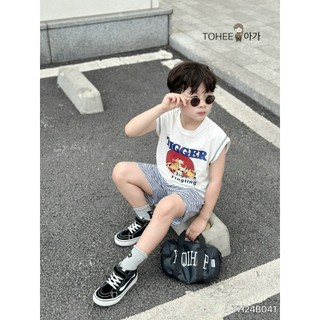 Set tanktop áo trắng quần kẻ Tohee cho bé trai 9-29kg