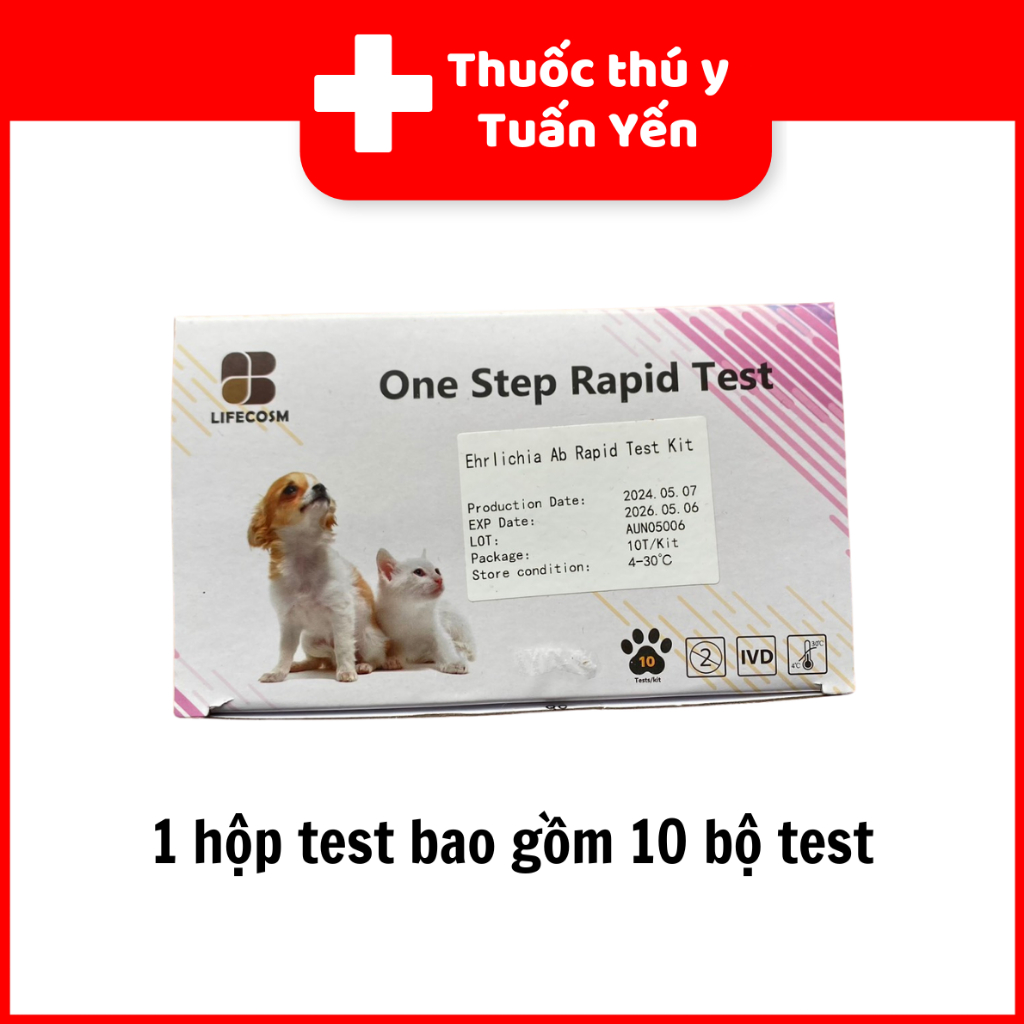Test E Canis, test kí sinh trùng máu ở chó (1 hộp 10 test)