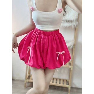 Quần short bí phồng đính nơ lưng thun
