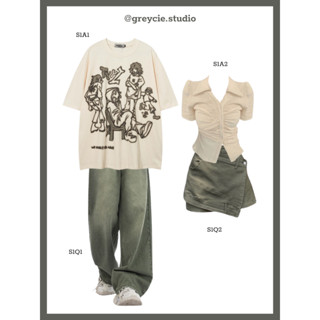 GREYCIE Set đồ đôi đồ couple áo phông quần jeans unisex croptop nữ quần giả váy chữ A S1 S1A1 S1A2 S1Q1 S1V2
