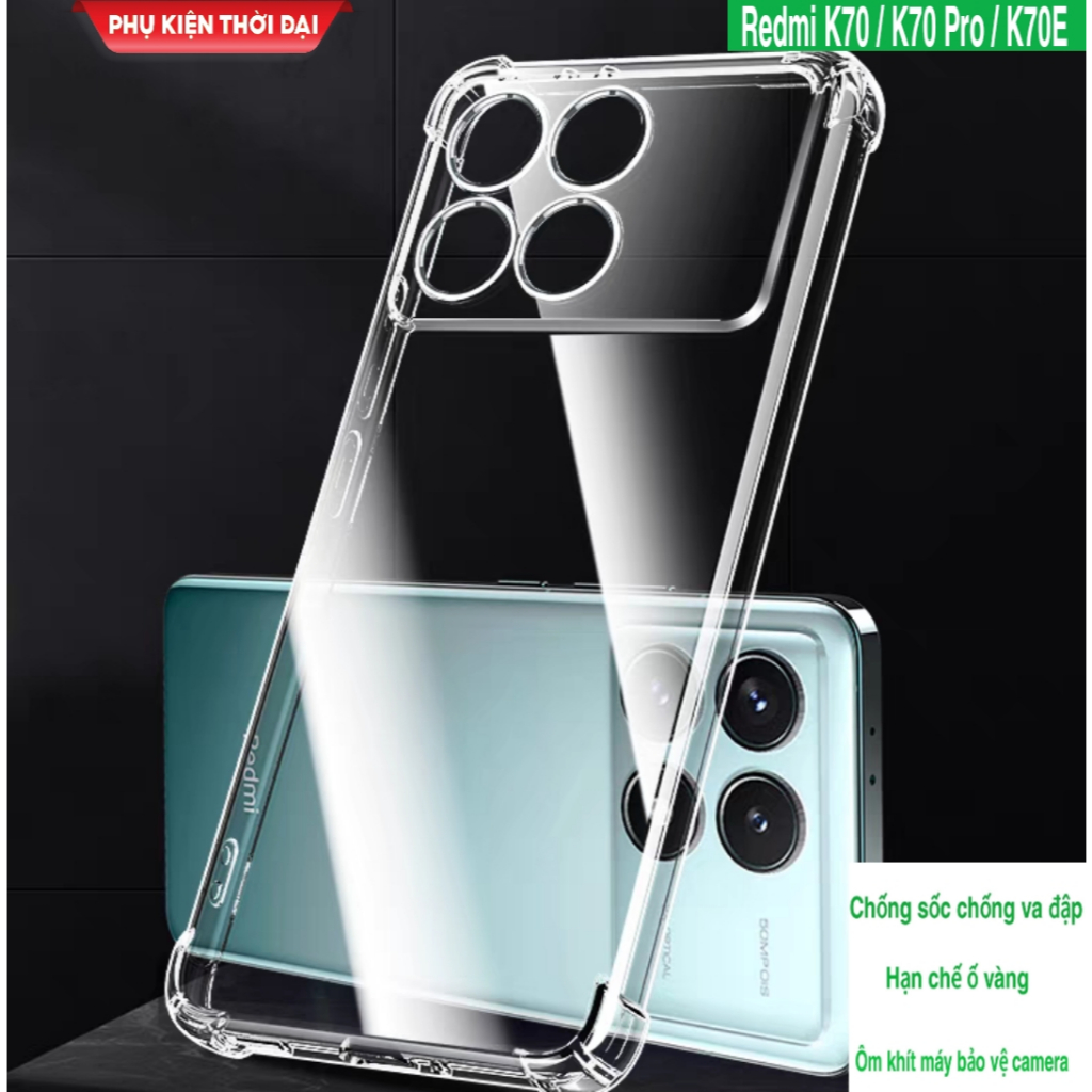 Ốp lưng Redmi K70 / K70 Pro / K70E / K70 Ultra / K80 / K80 Pro / K80 Ultra dẻo trong suốt lồi 4 góc 