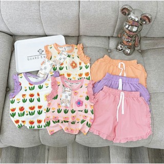Bộ sát nách in hoa cotton 4c cho bé gái.