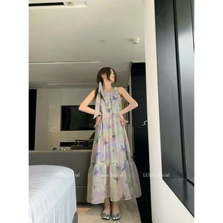 [Hình thật chụp sàn] Đầm maxi form rộng cổ yếm đuôi cá kèm dây tạo kiểu