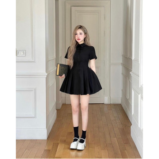  VICHY Dress• Váy cổ sơ mi ngắn tay cúc cài chân váy xếp ly bồng xoè tiểu thư LALASTUDIO 