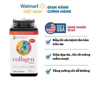 Viên uống Collagen Youtheory Collagen + Biotin 6000mg hộp 390 viên của Mỹ  giúp đẹp da, sáng da và ngăn ngừa lão hóa