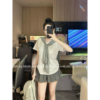 Set áo pull kèm khăn mix cv xếp li