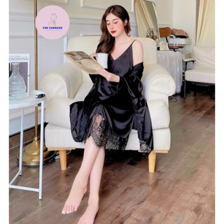 Váy Đầm Ngủ Bộ Bigsize 2 Dây Mặc Nhà Lụa Phối Ren Dáng Dài Thiết Kế Cao Cấp Sang Chảnh 50-90kg THE CHARGER