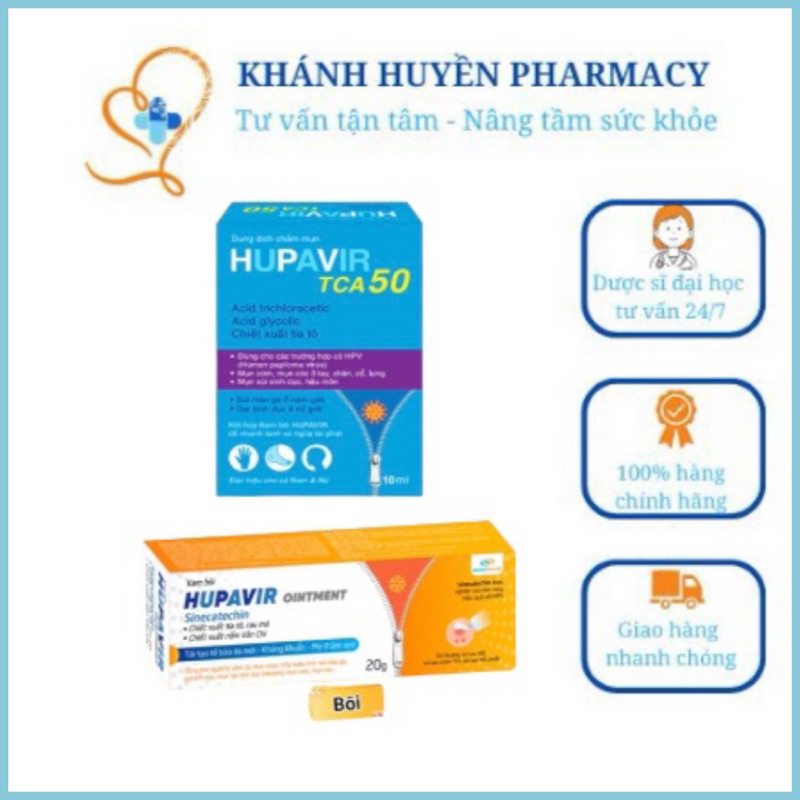 {Che tên} Bộ chấm rụng sùi Hupavir TCA, bôi Hupavir Ointment 20g, hàng chính hãng, hỗ trợ sùi mào gà, mụn cơm, mụn cóc