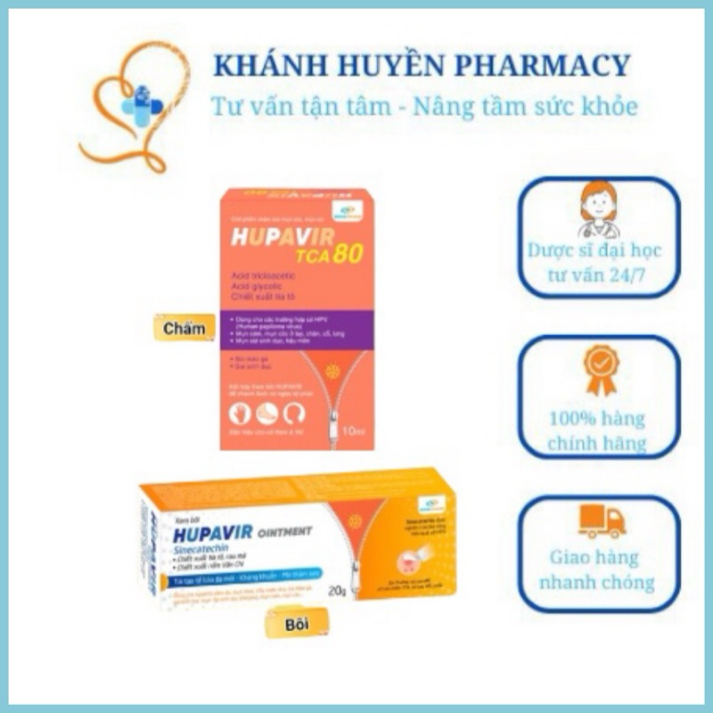 {Che tên} Bộ chấm rụng sùi Hupavir TCA, bôi Hupavir Ointment 20g, hàng chính hãng, hỗ trợ sùi mào gà, mụn cơm, mụn cóc