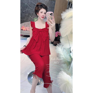 Đồ bộ lửng tay cánh tiên nơ rũ vải thun xốp nhật có size 40-70kg
