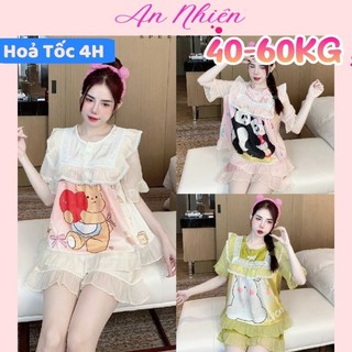 Bộ mặc nhà tiểu thư quần đùi in hình 5D sắc nét dễ thương vải lụa cao cấp mềm mịn mát