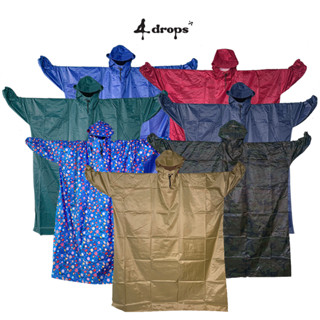 Áo Mưa Bít 1 Người, Áo Mưa Vải Dù Cao Cấp Big Size Chất Bền Kích Thước Lớn 1m4, Không Xẻ Tà Chống Thấm Nước - 4 drops