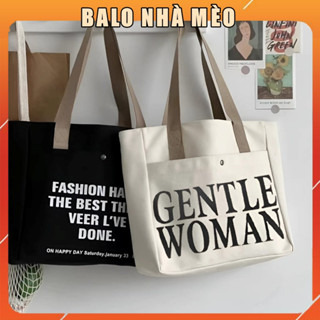 Túi tote túi vải canvas có ngăn phụ túi đeo vai đi học đi chơi thời trang Hàn Quốc đựng vừa khổ A4 laptop 15.6 inch