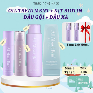 Combo 4 sp aah: oiltreatment - dầu gội - dầu xả biotin -xịt tóc biotin all about hair mọc tóc giảm rụng