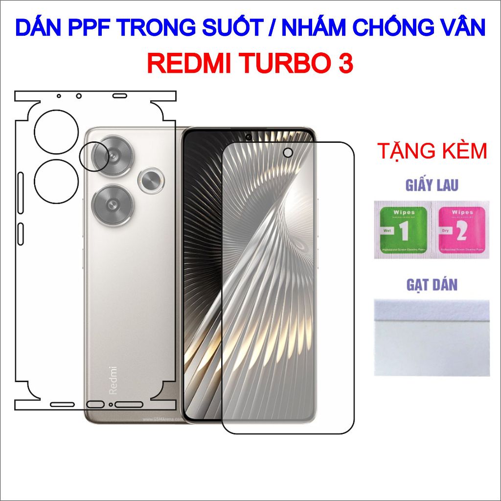 Dán PPF Xiaomi Redmi Turbo 3 full lưng viền, màn hình