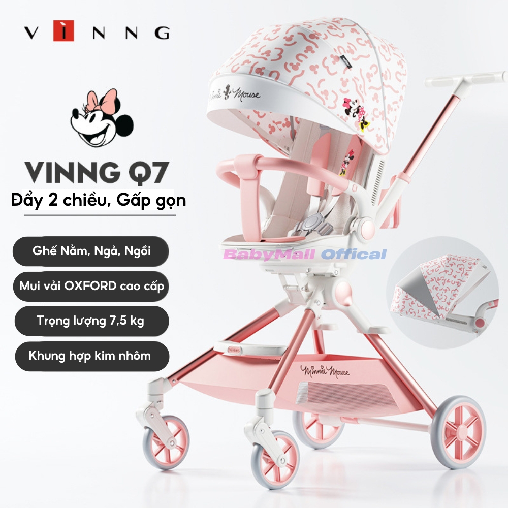 Xe Đẩy VINNG Q7, Xe Đẩy Cao Cấp Xoay 360 Độ Gấp Gọn - Hàng Chính Hãng, BẢO HÀNH 24 THÁNG - BABYMALL