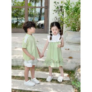 Set sơ mi cổ tàu phối túi cho bé trai Kakummi