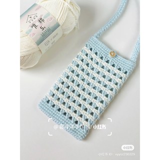 ￼Túi len vintage hoạ tiết trắng xanh xinh xắn/ túi đeo chéo handmade