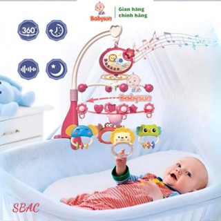 Bộ đồ chơi treo nôi xoay 360 độ, có hộp phát nhạc, đèn chiếu sáng ru bé ngủ bạn đêm
