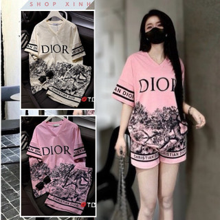Set dior cổ tim màu hồng họa tiết cá tính shopxinh88888