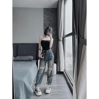 Quần baggy nữ đai quần siêu xinh - quần jean lưng cao phong cách thoải mái kiểu dáng basic