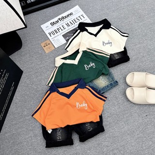 Set áo cổ bẻ kèm quần jean bé trai siêu đẹp 8-26kg