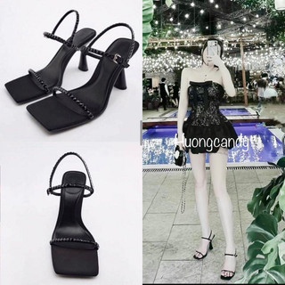 Sandal quai mảnh đá đen Zr 9cm