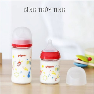 Bình Sữa Pigoen Thuỷ Tinh Nội Địa Nhật Thế Hệ 3 Mẫu Mới Núm Ti Mềm 160ml 240ml - Đảm bảo chính hãng